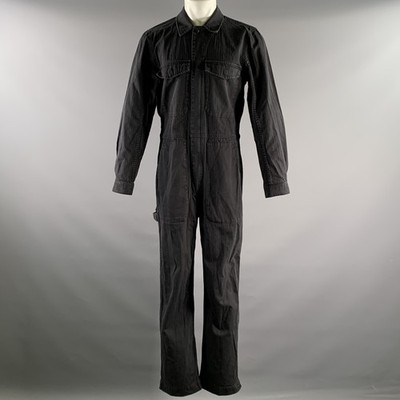 ALEX MILL Größe M Schwarzer Herringbone Baumwoll Zip-Up Jumpsuit & Latzhose