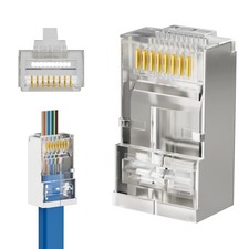 50-Pack Shielded RJ45 Cat6 Pass-Through Connectors, STP Crimp Modular Plugs, ...