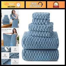 Oversized Blue Microfiber Bath Towels Set of 6 - Extra Large, Quick Dry, Lint Fr