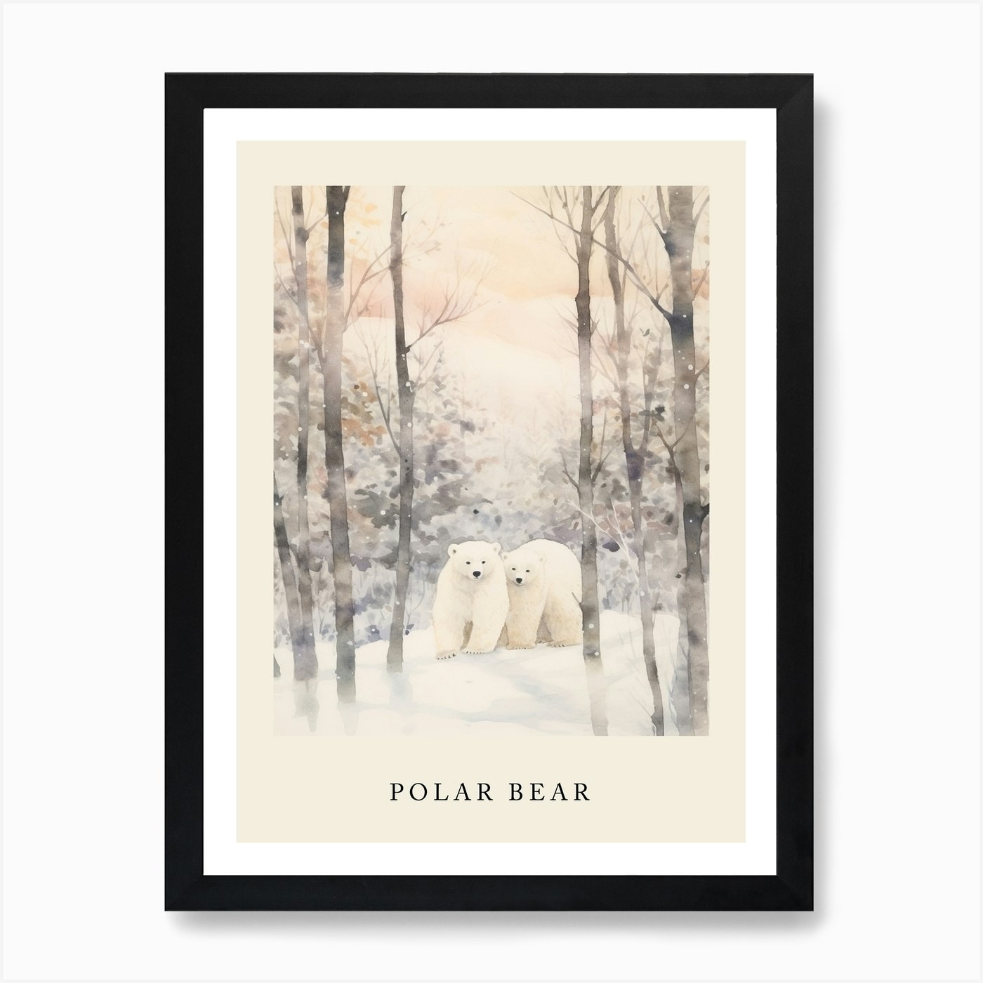 Winter Watercolour Polar Bear Framed Wall Art Canvas Print