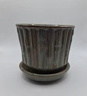 Vintage McCoy 0372 Planter Flower Pot Pottery Green Bamboo w/ Saucer Mid Century