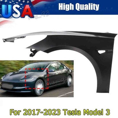 1081401E0D Front Fender For 2017-2023 Tesla Model 3 Driver Side Painted Black