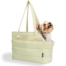 Lightweight Puffy Dog Purse Carrier for Small Dogs, Beige Quilted Pet Carri...