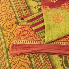 Sanskriti Vintage Sarees Green  Red Pure Cotton Printed Sari 5 Yd Craft Fabric