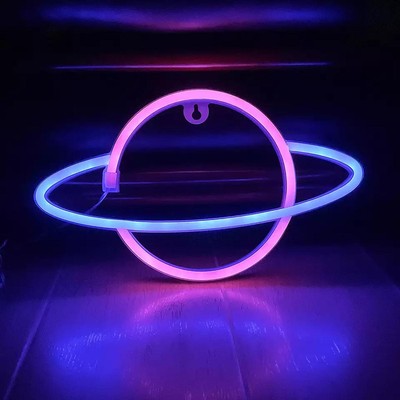 Neon LED Sign Planet Night Light Wall Decor Lamp Lighting Gaming Setup BAR