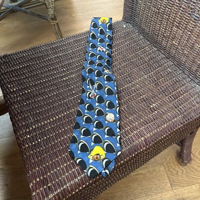 vintage looney tunes gray and black And Blue 100% silk tie With  Buggs Tazz Etc