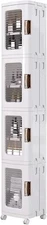 VECELO four-layer tall and narrow storage cabinet with wheels, white.