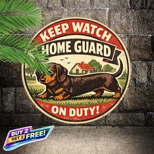 Dachshund Home Safety Round Aluminum Tin Sign 8x8