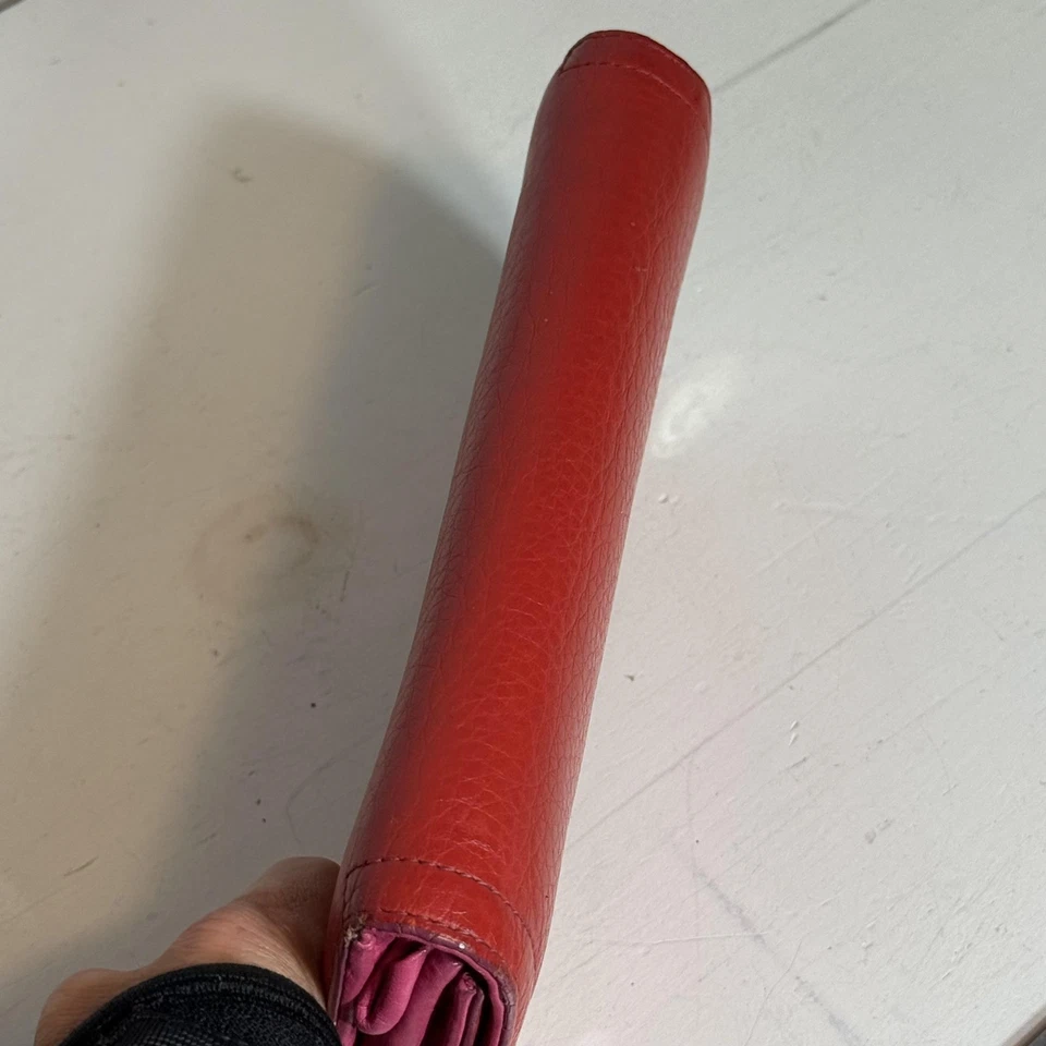 Cole Haan Wallet Womens Red Leather Continental Clutch Organizer Pink Interior - Image 2 of 4