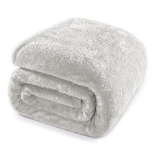 Silver Grey Queen Size Blanket Bed 300GSM Soft Warm Fleece Plush 90x90 Inch