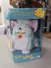 Tiger Vintage Furby Babies 70-940 Mint Green/Blue White Belly Pink Ears with Box