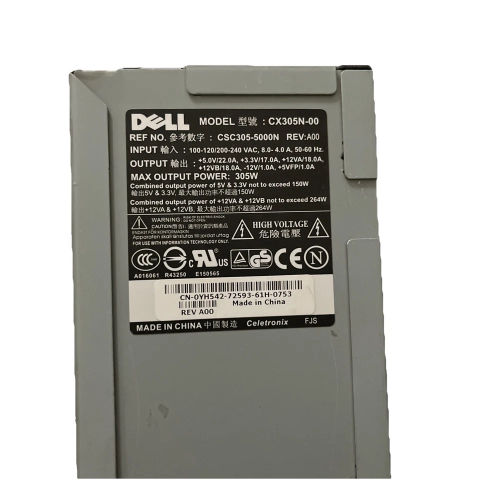 Dell cx305n-00 0yh542 305W Power Supply (Untested) - Image 2 of 4