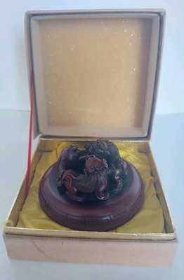 Vintage Chinese Carved Foo Dog 2-Piece Jewelry Trinket Box With Paste and Box