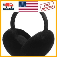 Chic Black Faux Fur Foldable Ear Muffs for Stylish Winter Warmth - Large Size