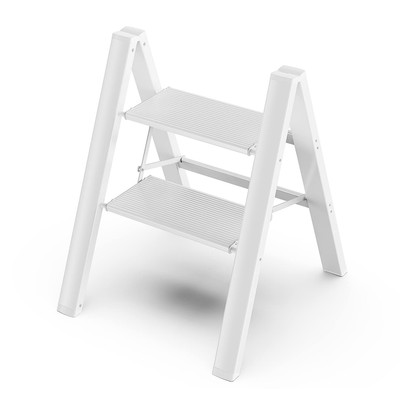 2 Step Ladder, Aluminum Folding 2 Step Stool with Anti-Slip Sturdy and Wide P...