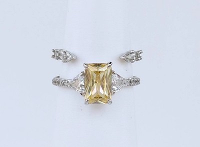 Bomb Party Ring Size 8 ''It's Just Us'' Lemon Cz & Clear Cz on Rhodium RETRO