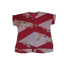 Citron Santa Monica Silk Tunic Top Asian Pagoda Print Button Back Womens L