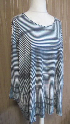 251/8 Via Appia Due Damen Shirt Gr.54 weiß grau blau gestreift 3/4 Arm Übergröße
