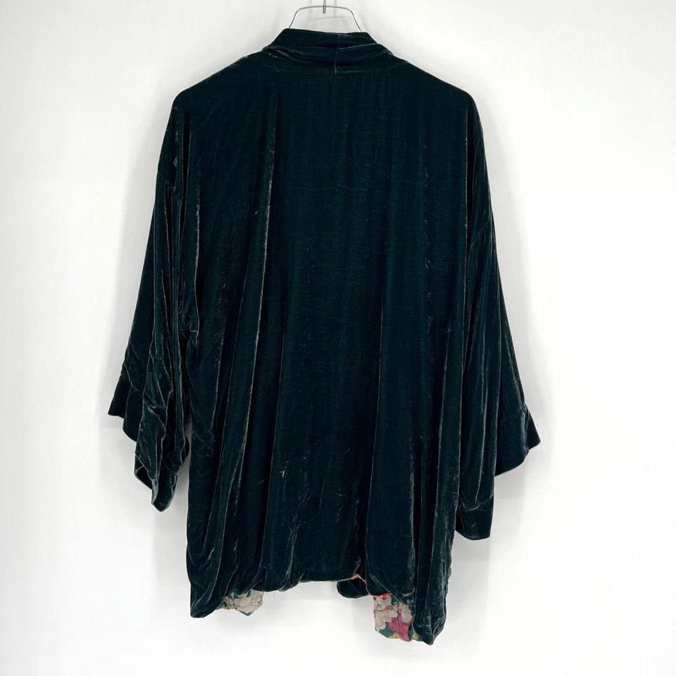 Johnny Was Jade Cardigan Womens XL Reversible Velvet Silk Floral Green Kimono - Image 4 of 4