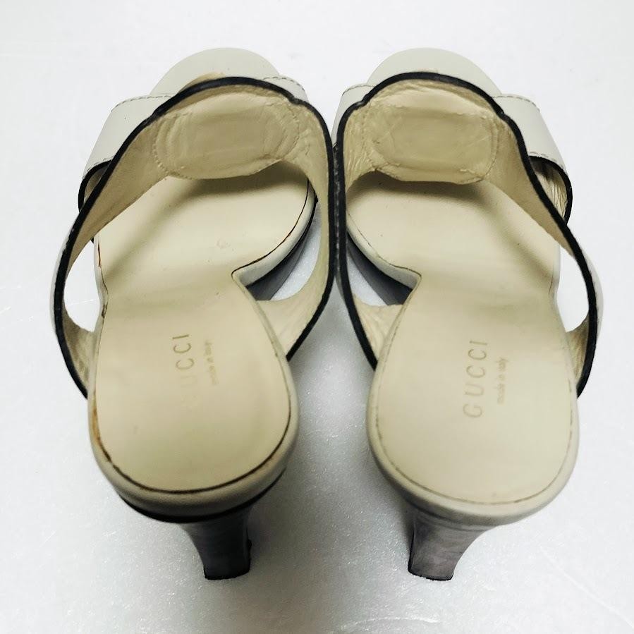 APL GUCCI Mules sandali tacco ad incastro pelle bianco EU36.5 US6.5 90646c