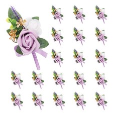 20pcs Light Purple Boutonnieres for Men, Artificial Flower Pocket Corsage
