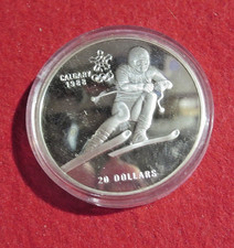 1988 Canada RCM 20 Dollar Silver CALGARY Olympics Silver Coin   Downhill Skiing