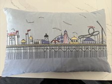 Brighton Scene John Lewis Cushion - 2 Available. Blue Embroidered.
