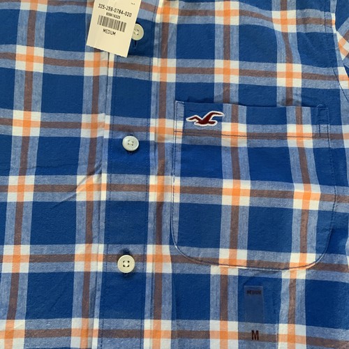 Camisa Hollister Para Hombres Algodón Cepillado Cuadros M Algodón Azul Trabajo Oficina Nueva K9 - Imagen 4 de 5