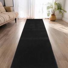 Custom Size Anti-Slip Machine Washable Medium Profile Cut Pile Black Runner Rug