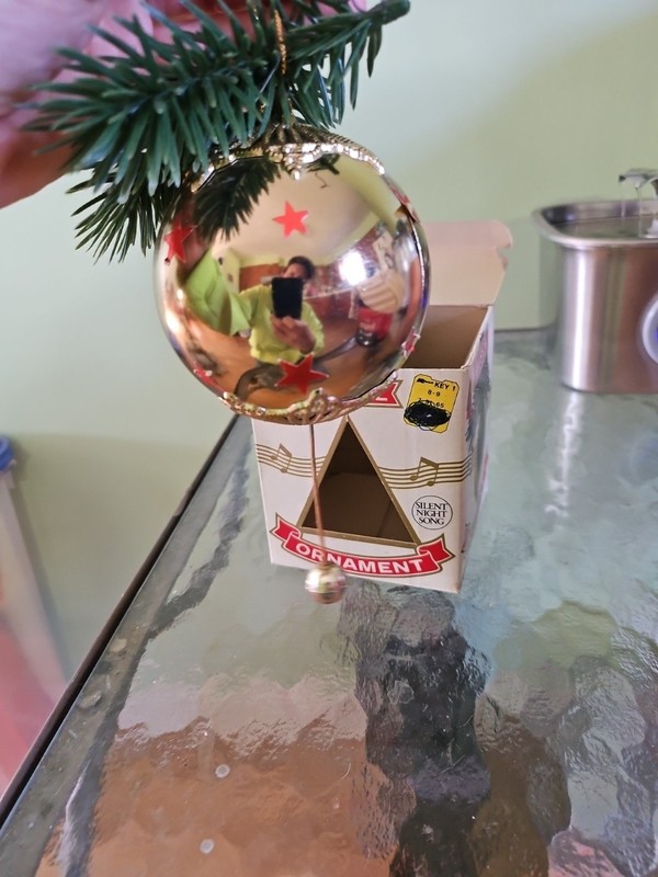 Vintage Christmas Musical Ornament Silent Night Song Pull String 80s