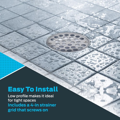 2 Inch x 3 Inch PVC Low Profile Floor & Shower Drain, Stainless Steel Grid, 1... - Picture 3 of 6
