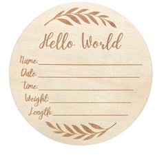 Wooden Baby Announcement Sign Newborn Hello World 6 Inch Photography Props