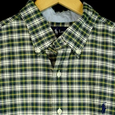 RALPH LAUREN POLO LONG SLEEVE SHIRT CLASSIC BLUE GREEN TARTAN PLAID MID WEIGHT L