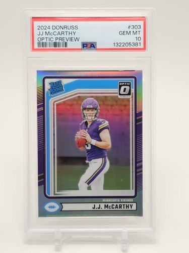 J.J. MCCARTHY 2024 DONRUSS OPTIC PREVIEW RATED ROOKIE HOLO PRIZM PSA 10 Q5597