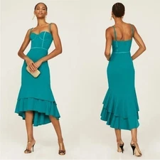 Katie May Loren Dress Spaghetti Strap Corset Mermaid Midi Teal Green Size XL