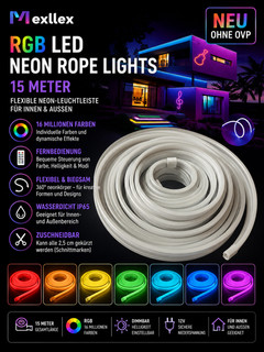 Mexllex RGB LED Neon Rope Lights – 15m – NEU mit OVP