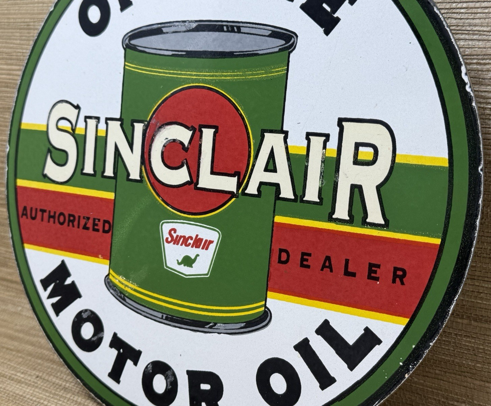 VINTAGE SINCLAIR GASOLINE PORCELAIN SIGN GAS STATION MOTOR OIL PUMP ...