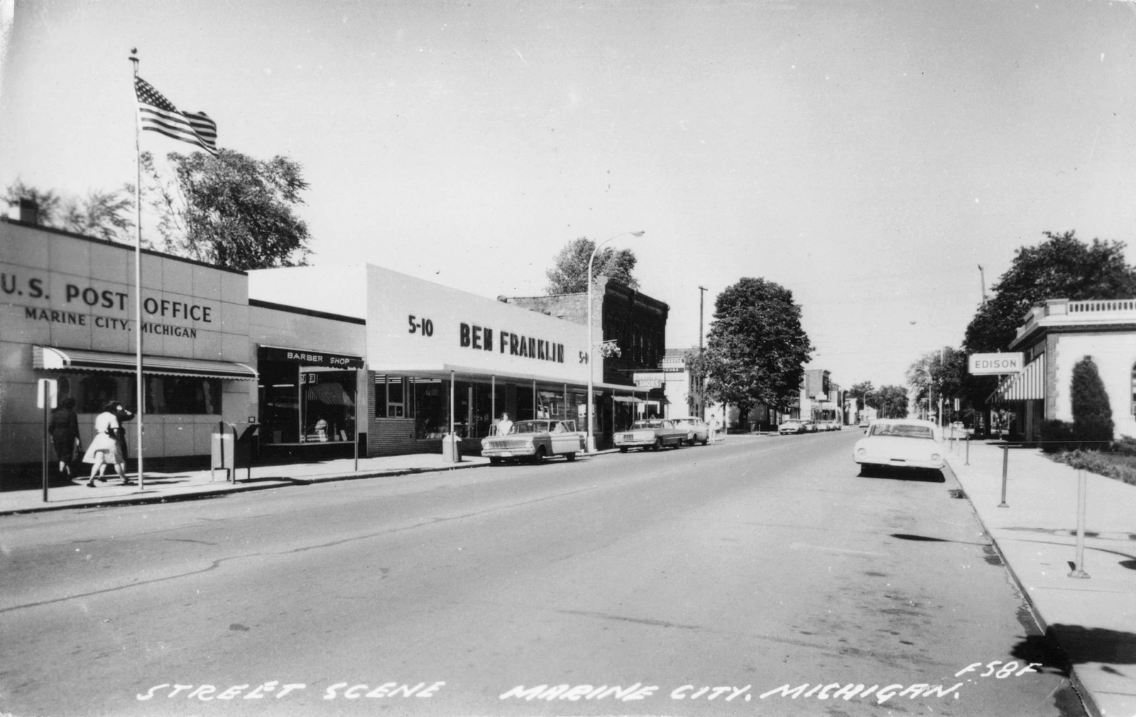 SE Marine City MI RPPC 1960 Commercial District Stores USPS BEN