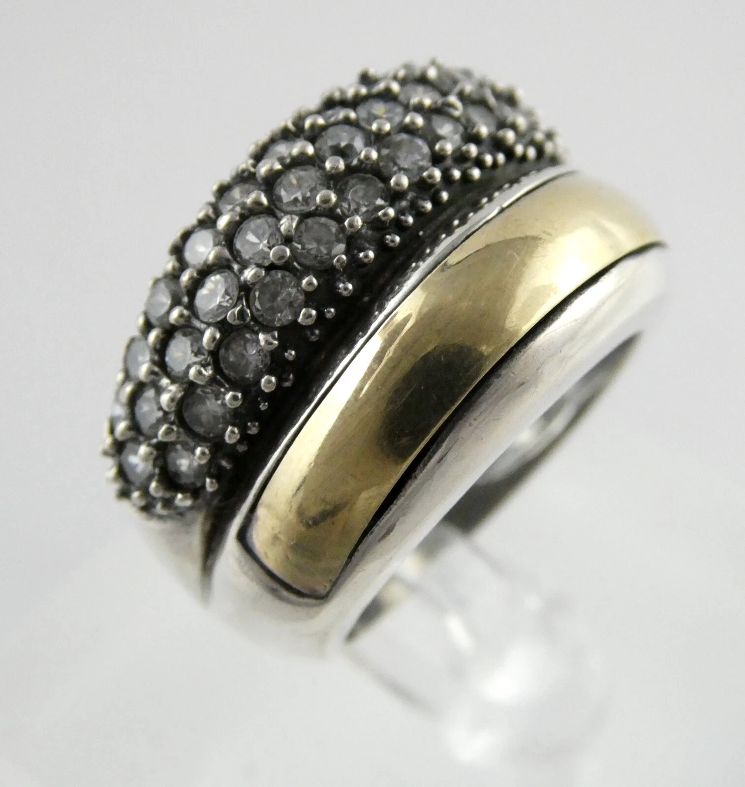 2 Part Rings Designer Sterling Silver and Gilded CZ Studded Two Part Ring 13.2g Size ...