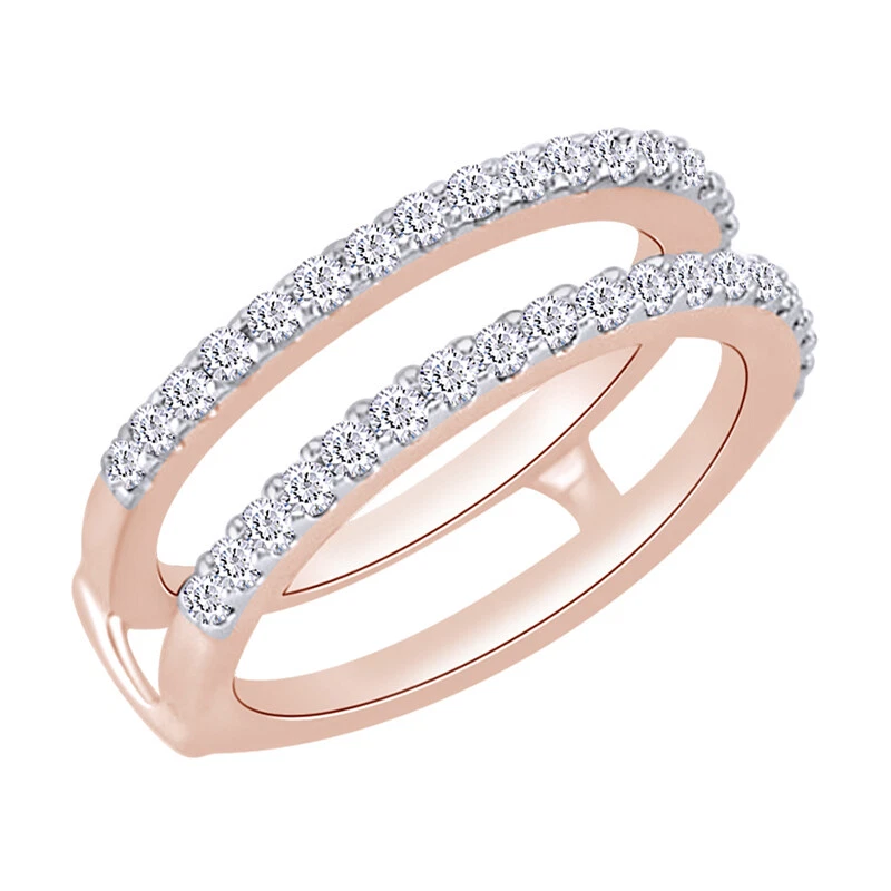 Круглое защитное кольцо из розового золота 14 карат с одним бриллиантом 1/4 карата - Изображение 2 из 4