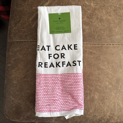 Kate Spade '' EAT CAKE FOR BREAKFAST'' Set of Two  Kitchen Dish Towels NWT