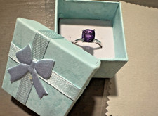 Natural 7mm Amethyst Solitaire Ring 925 Sterling Silver Ring w Gift Box Cloth