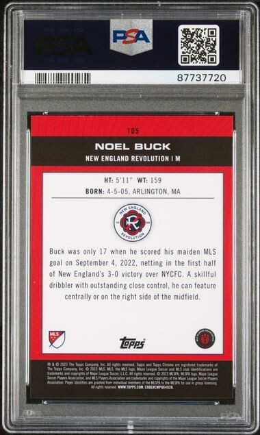 ⭐︎Noel⭐︎ 2023 Topps Chrome MLS Noel Buck PSA 10 GEM #'d/125 Aqua X