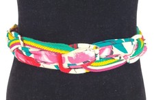 Vintage 80s Ginnie Johansen Designs Inc Dallas Floral  Braided Satin Cord Belt