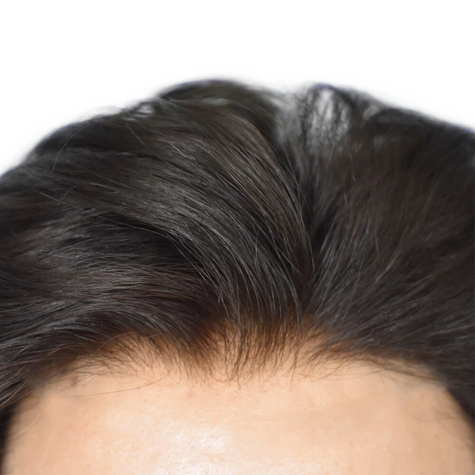 Peluca de piel de polietileno mono fina sistema de pieza de cabello frontal de encaje francés toupee para hombre Foto 2 de 4
