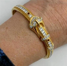 HNS Victoria Wiecks 925 Sterling/ Gold CZ Hinged Buckle Bracelet  - Med to Large
