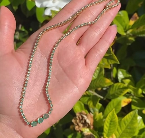 Emerald Neck peace Women Jewelry 10k Solid Gold Glass Stone Christmas Gift Her - Picture 7 of 8