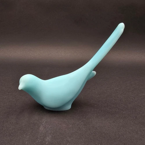 Fenton Glass Blue Satin Bird of Happiness Long Tail Figurine Paperweight
