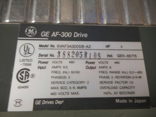 General Electric AF-300 Drive 6VAF343005B-A2 5HP 460V 3PH Used With Warranty - Picture 4 of 9