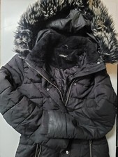 Women's Golddigga Puffer Hooded Faux Fur Trim Jacket Uk 8 Black